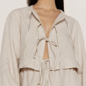 bohème goods linen tie top in oat 🤍